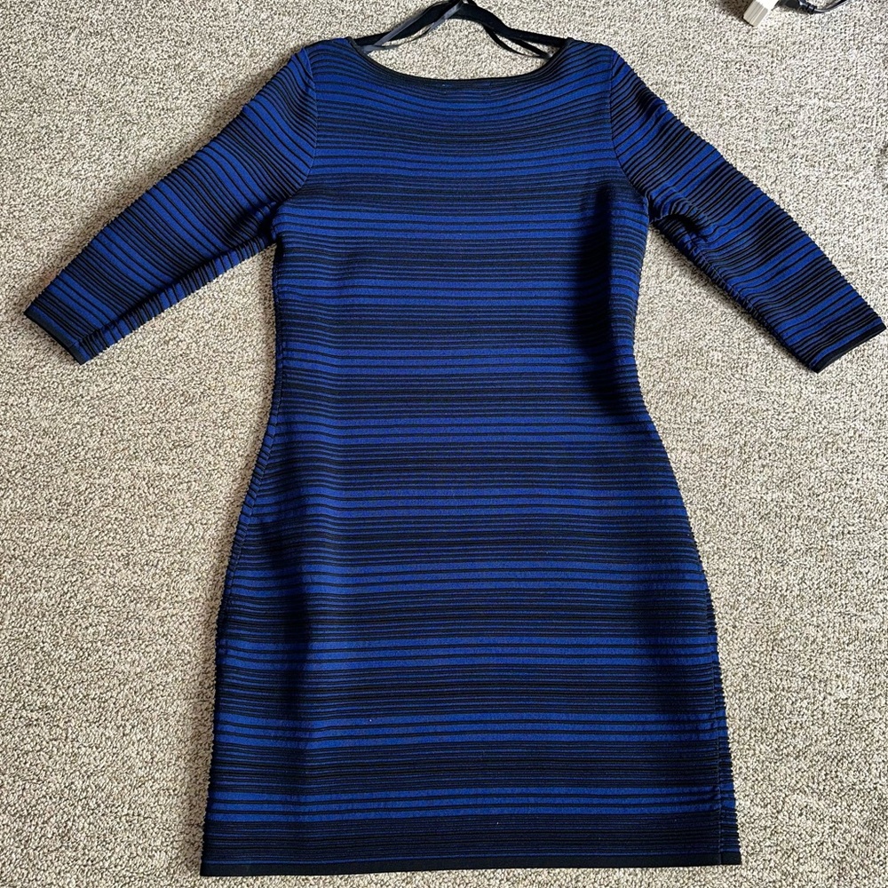 Ralph Lauren Blue & Black Sweater Slim Fit Rouched Dress - Picture 2 of 4